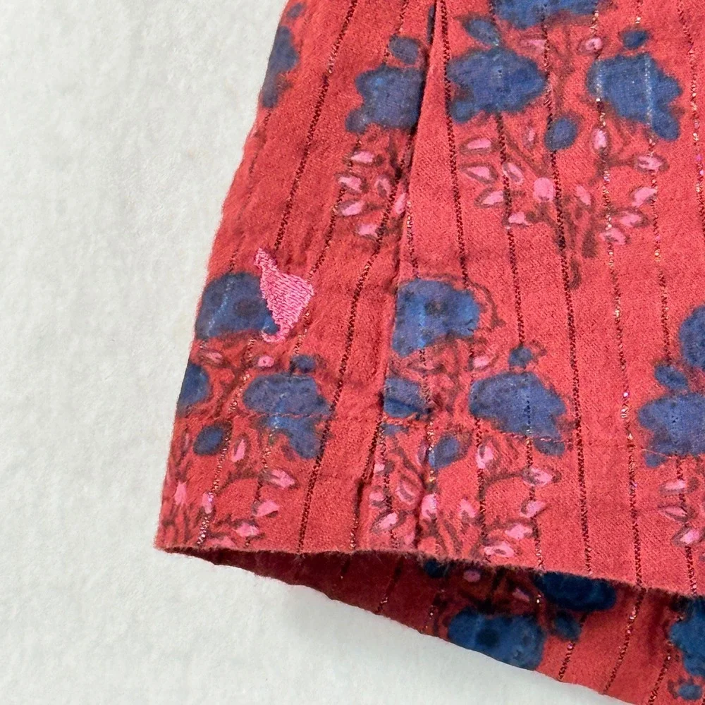 Pink Chicken Dress Kids 4 Red Blue Floral Smocked Lurex Boho Cottagecore Folk